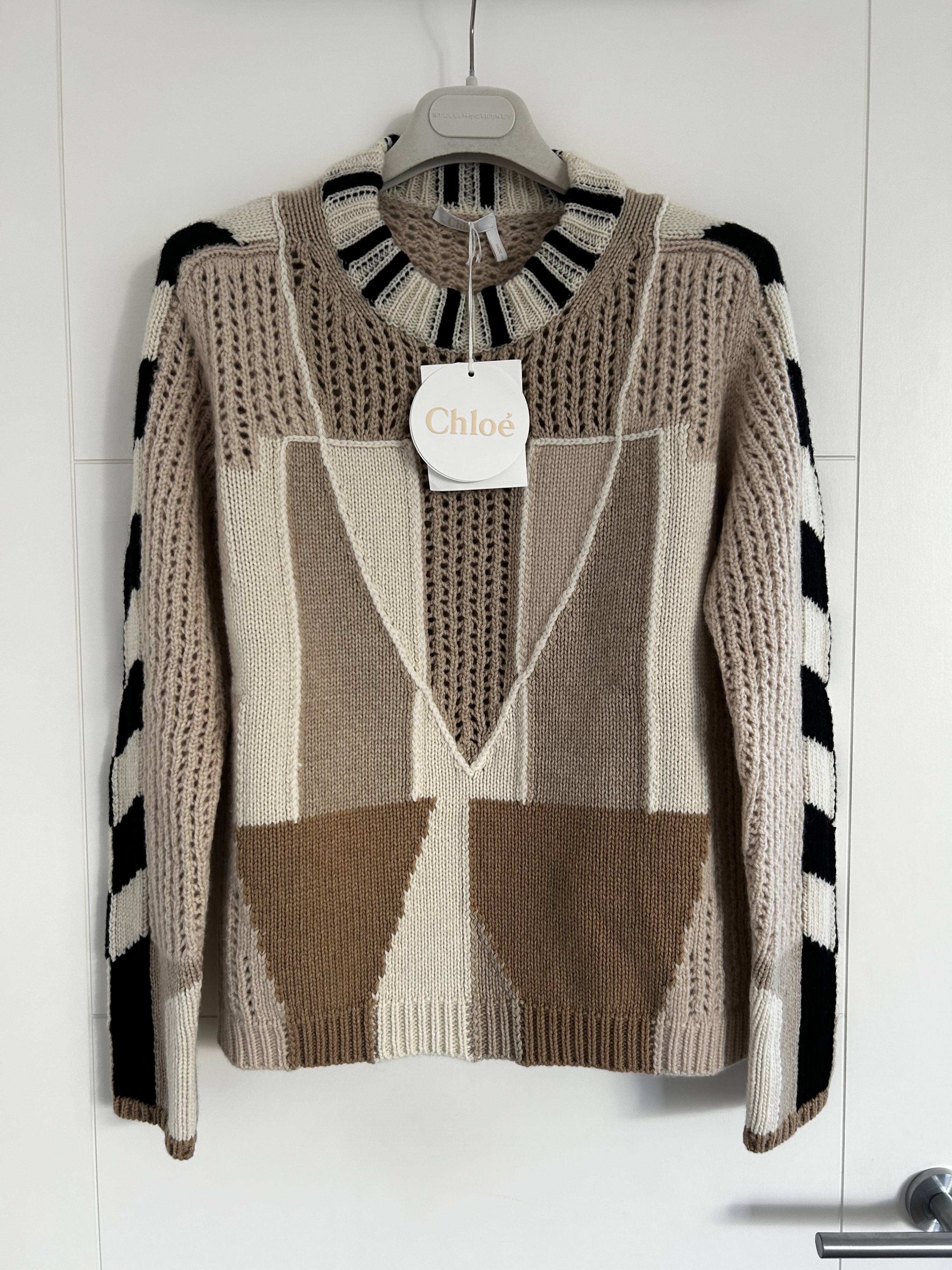 Chloe jacquard cashmere and wool blend graphic knitted jumper Size XS Beige cashmere/wool