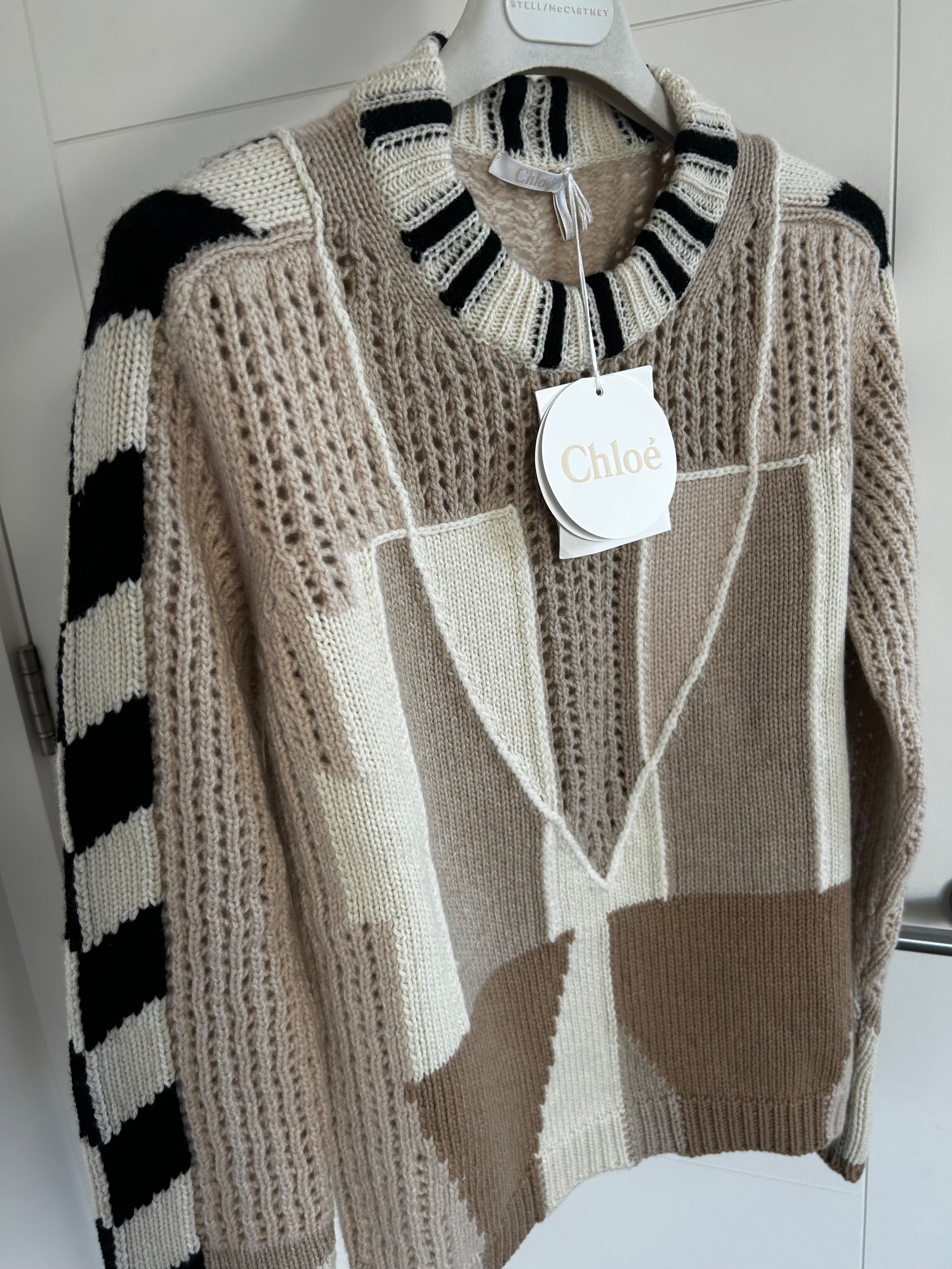 Chloe jacquard cashmere and wool blend graphic knitted jumper Size XS Beige cashmere/wool