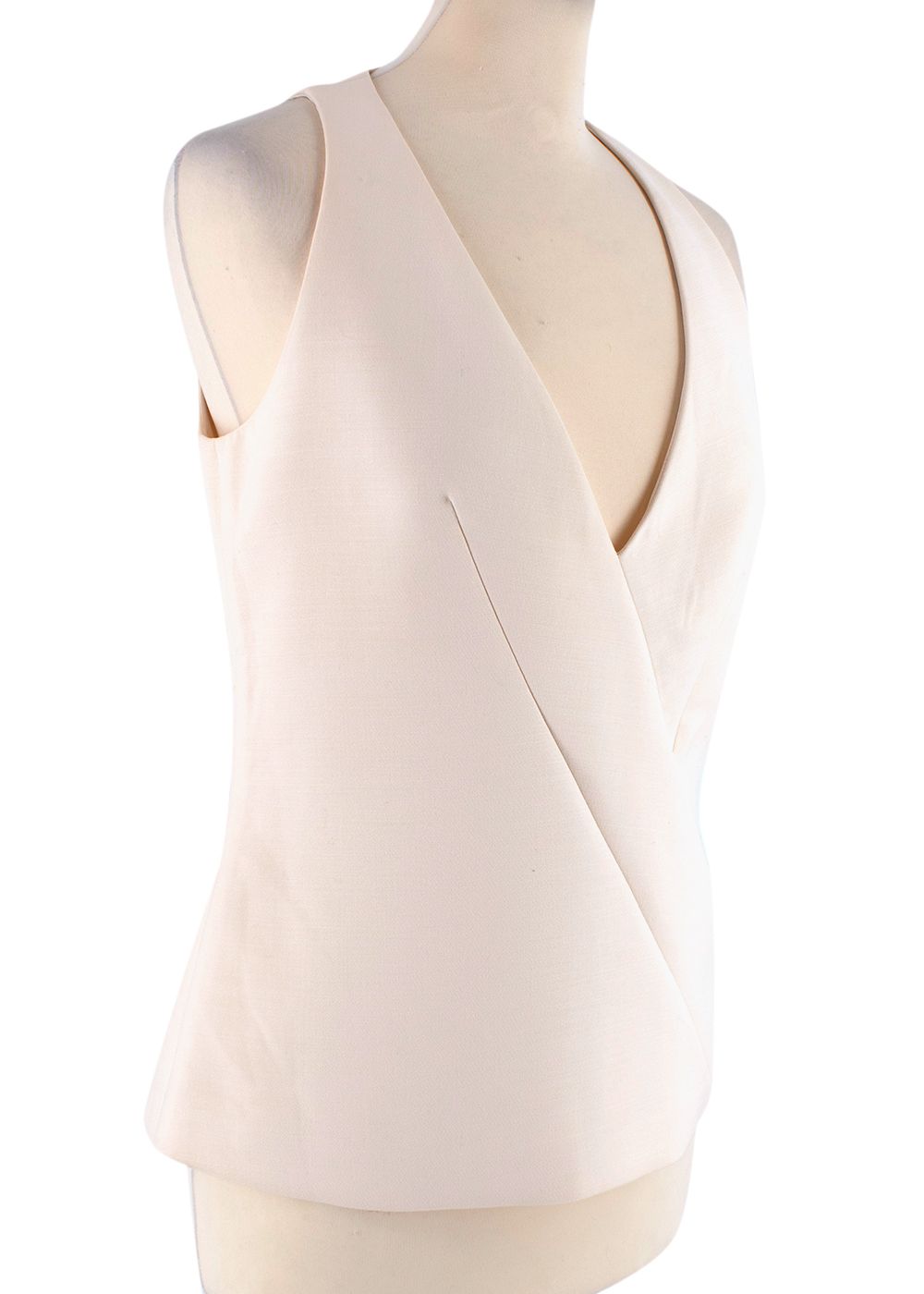 Preowned Dior Deep V-Neck Cream Sleeveless Top Size S wool