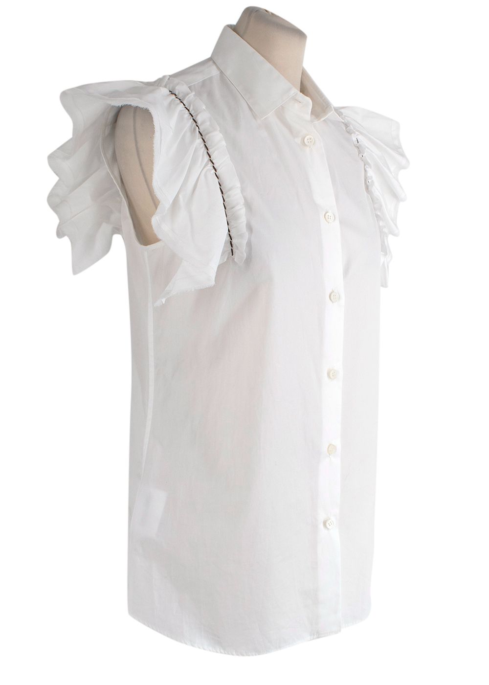 Miu Miu Frilled White Blouse Size XXS cotton