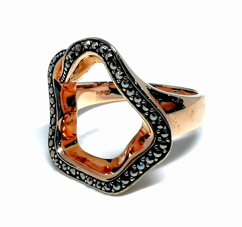 Babette Wasserman Marcasite Open Flower Ring in Rose Gold Yellow silver