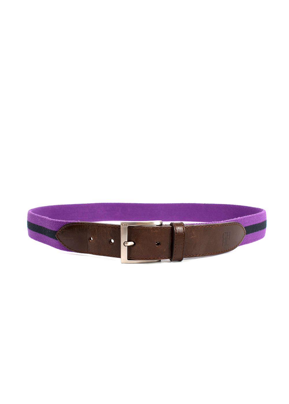 Men's Preowned Carolina Hererra Brown Leather  Purple Canvas Belt