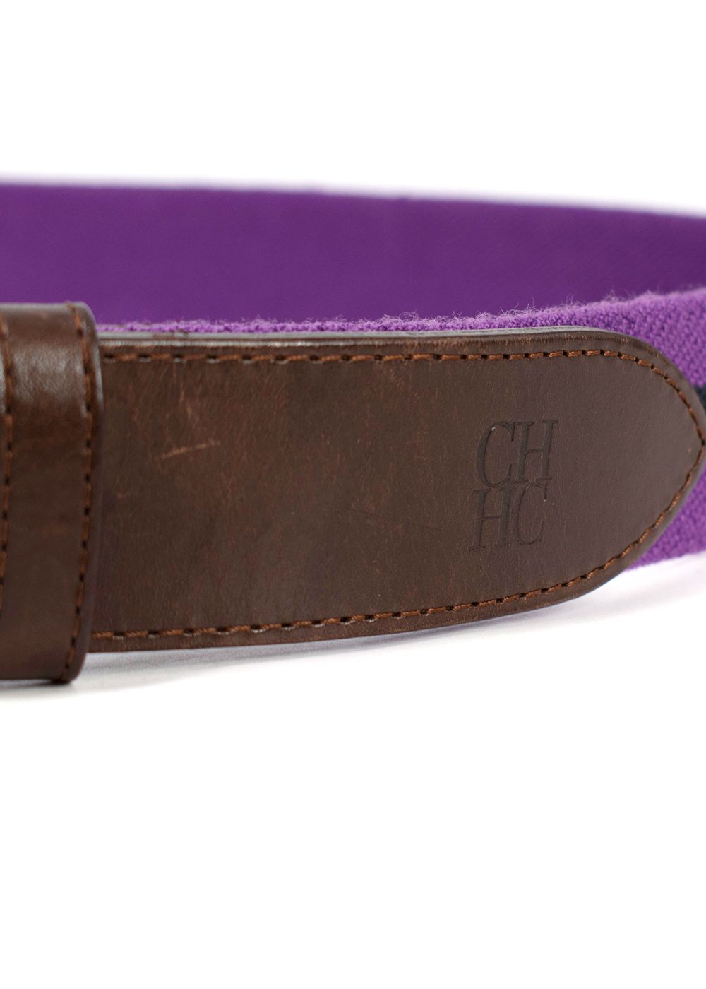 Men's Preowned Carolina Hererra Brown Leather  Purple Canvas Belt