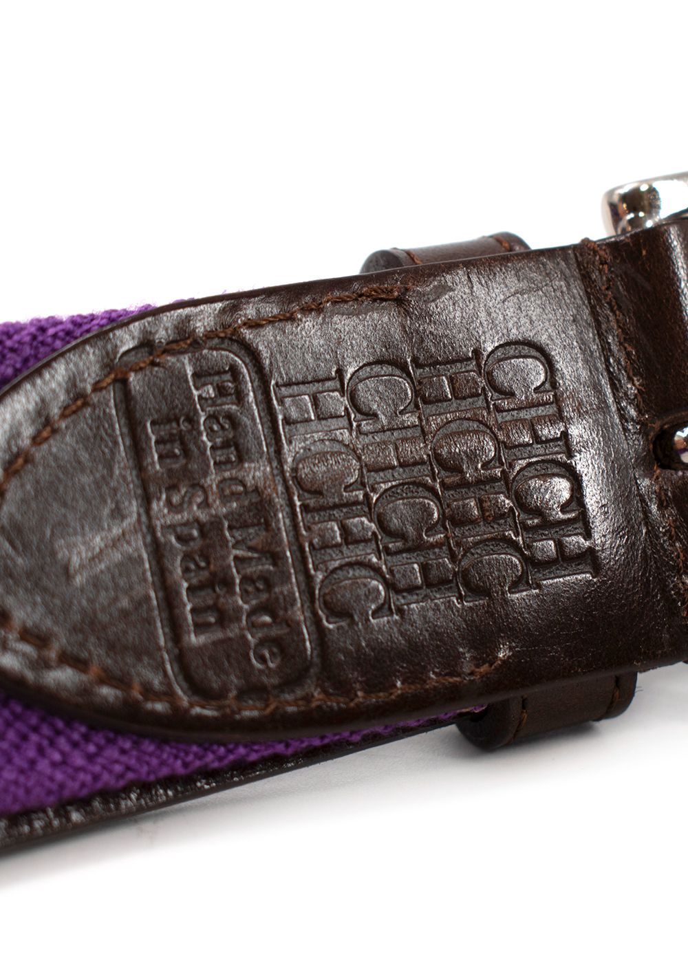 Men's Preowned Carolina Hererra Brown Leather  Purple Canvas Belt