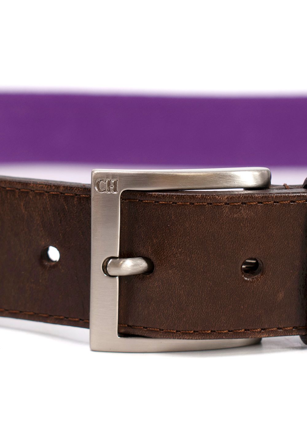 Men's Preowned Carolina Hererra Brown Leather  Purple Canvas Belt