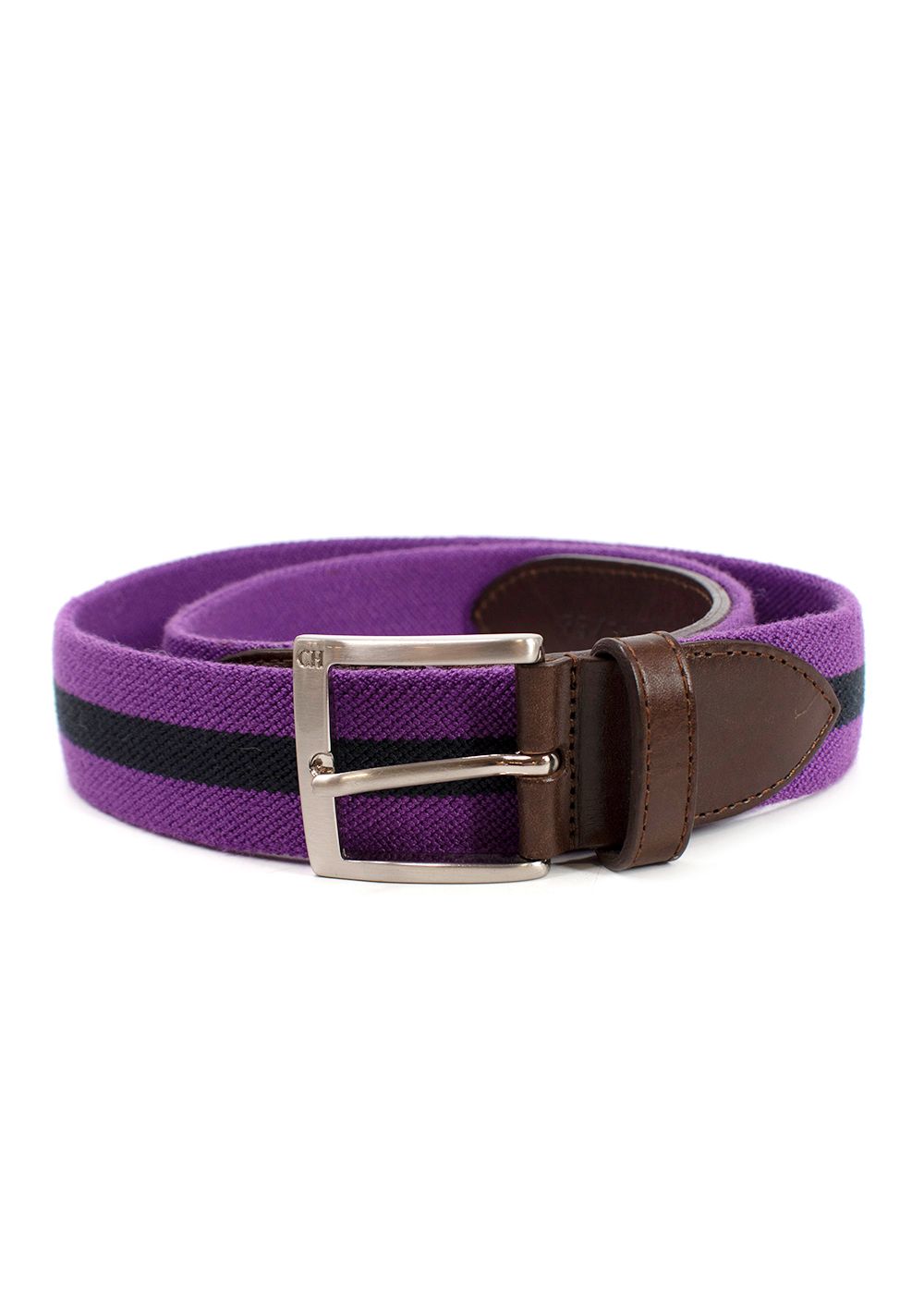 Men's Preowned Carolina Hererra Brown Leather  Purple Canvas Belt