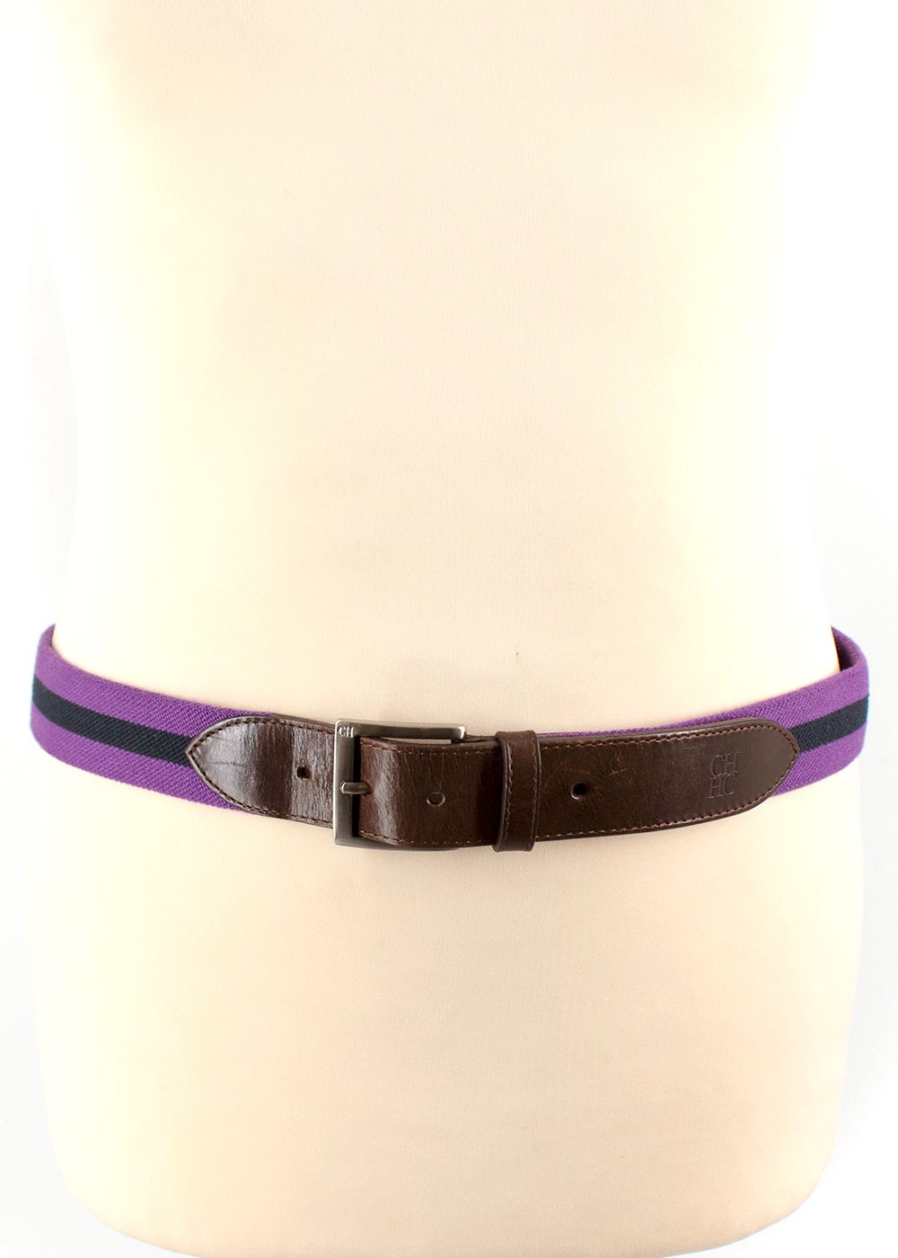 Men's Preowned Carolina Hererra Brown Leather  Purple Canvas Belt