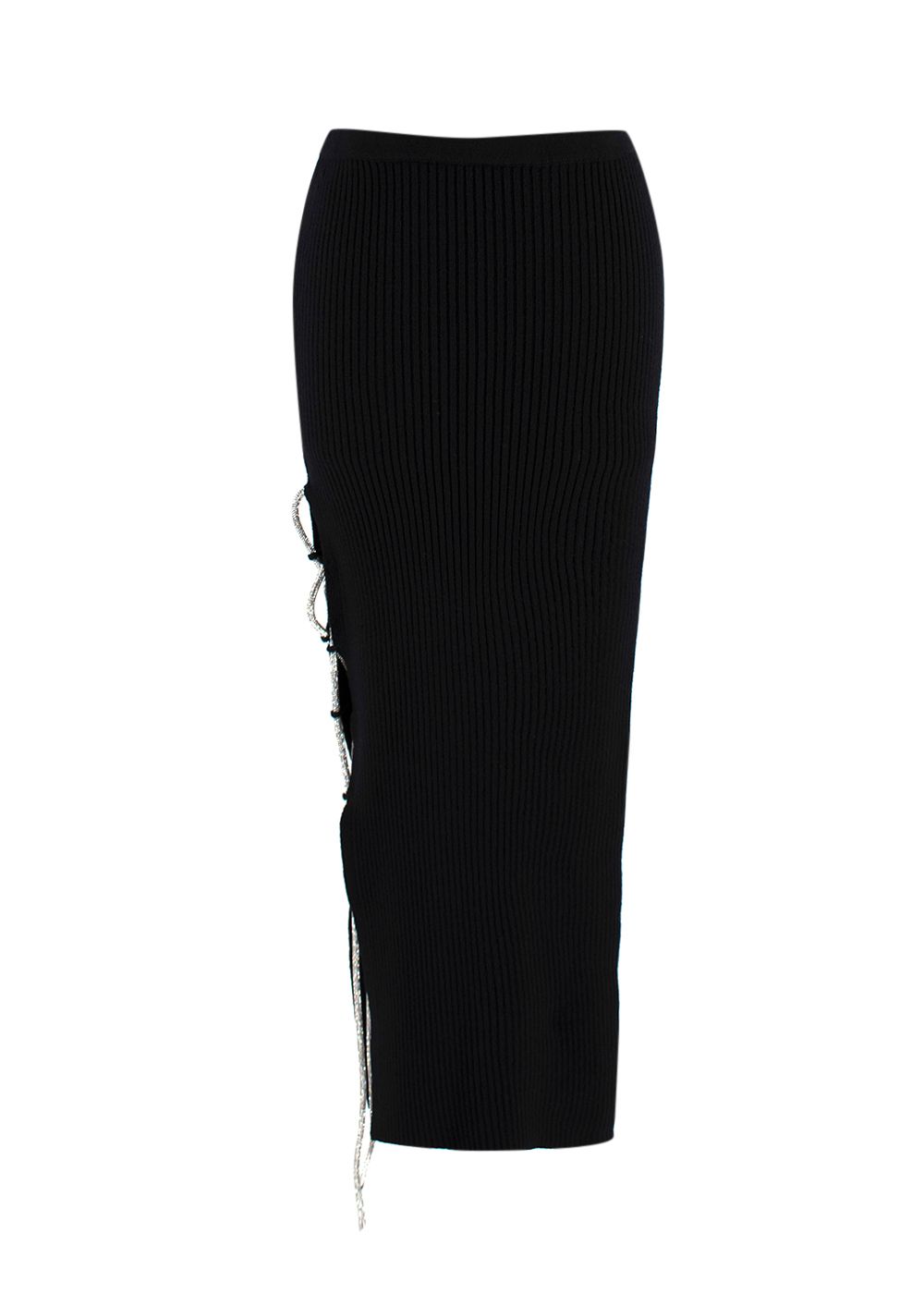 Giuseppe Di Morabito Black Knitted Skirt with Crystal Rope Size XS pure virgin wool/lycra