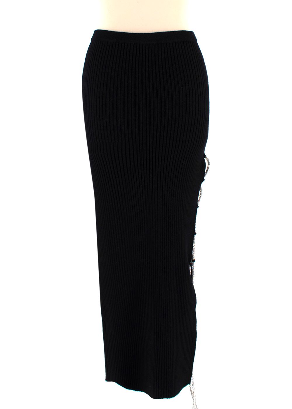 Giuseppe Di Morabito Black Knitted Skirt with Crystal Rope Size XS pure virgin wool/lycra