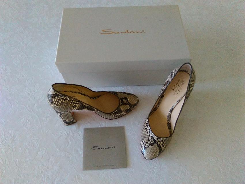 Santoni Rose Women  Collection Python Pumps Size 375 Grey leather