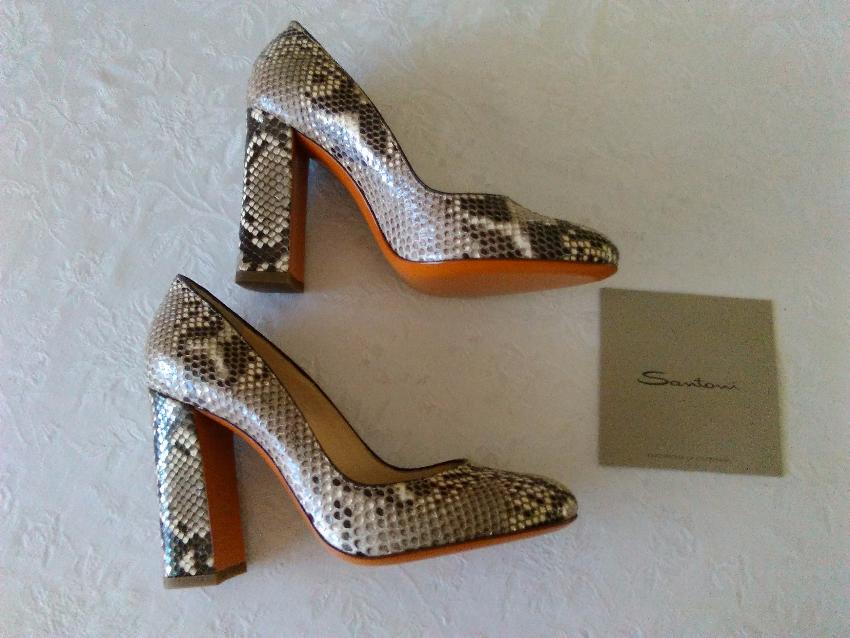 Santoni Rose Women  Collection Python Pumps Size 375 Grey leather