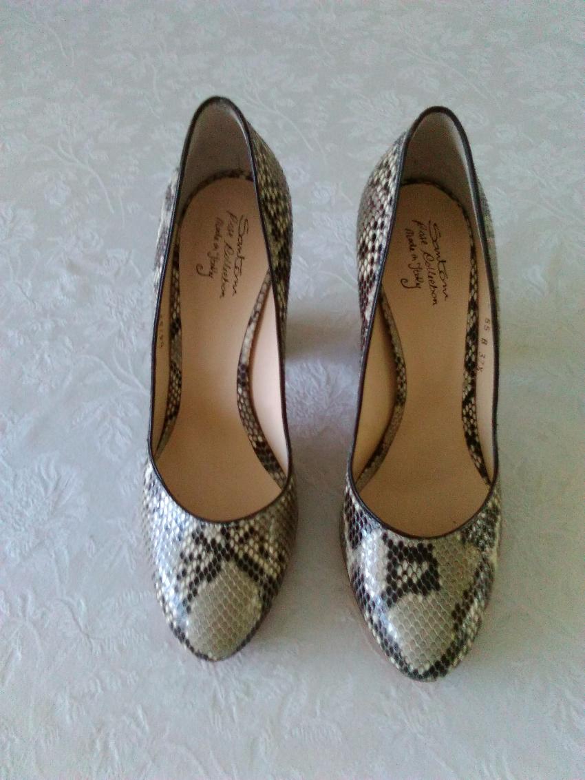 Santoni Rose Women  Collection Python Pumps Size 375 Grey leather