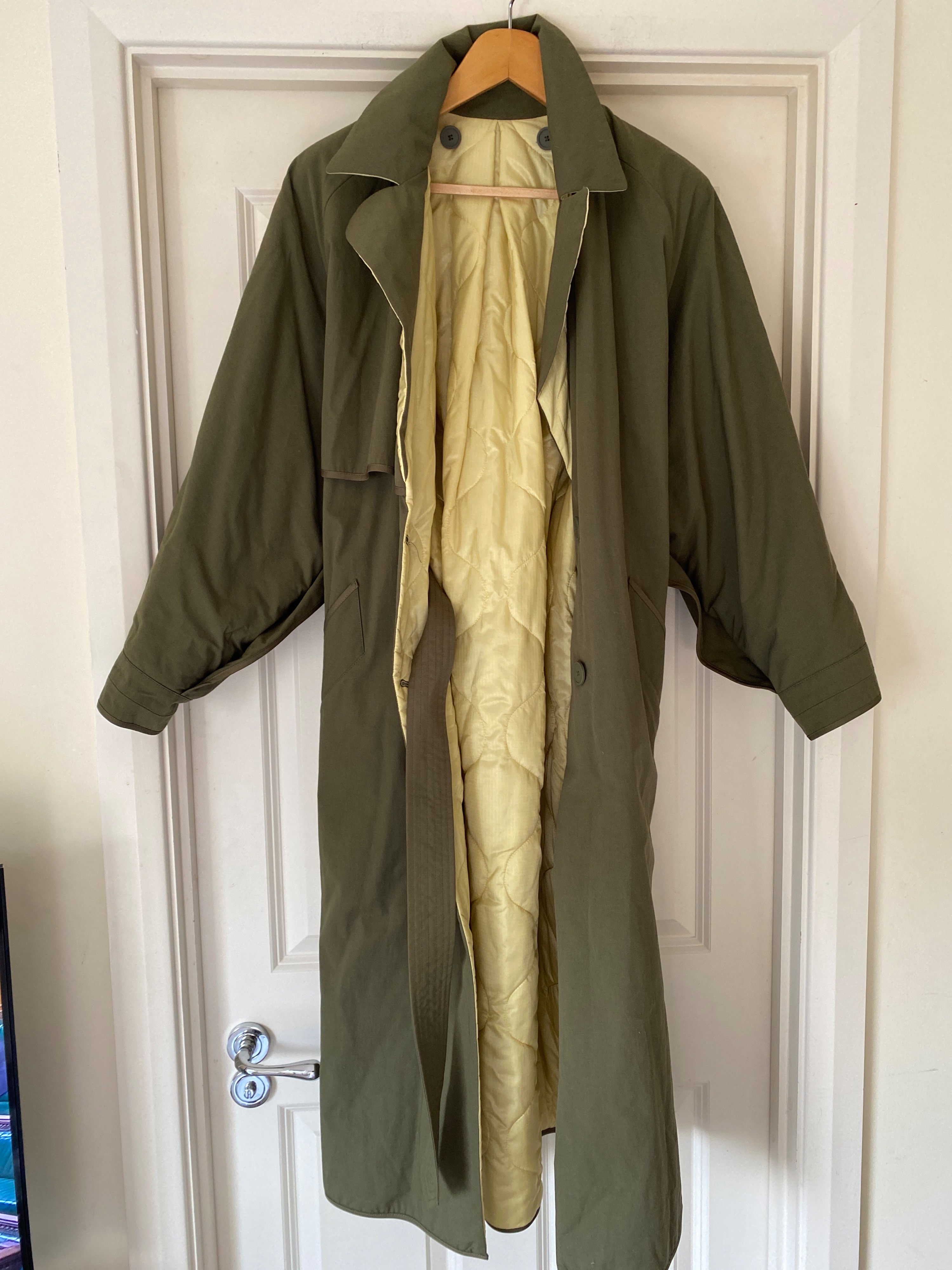 Preowned Marfa Stance Khaki Reversible Trench Coat Size 38/91 Green polyester