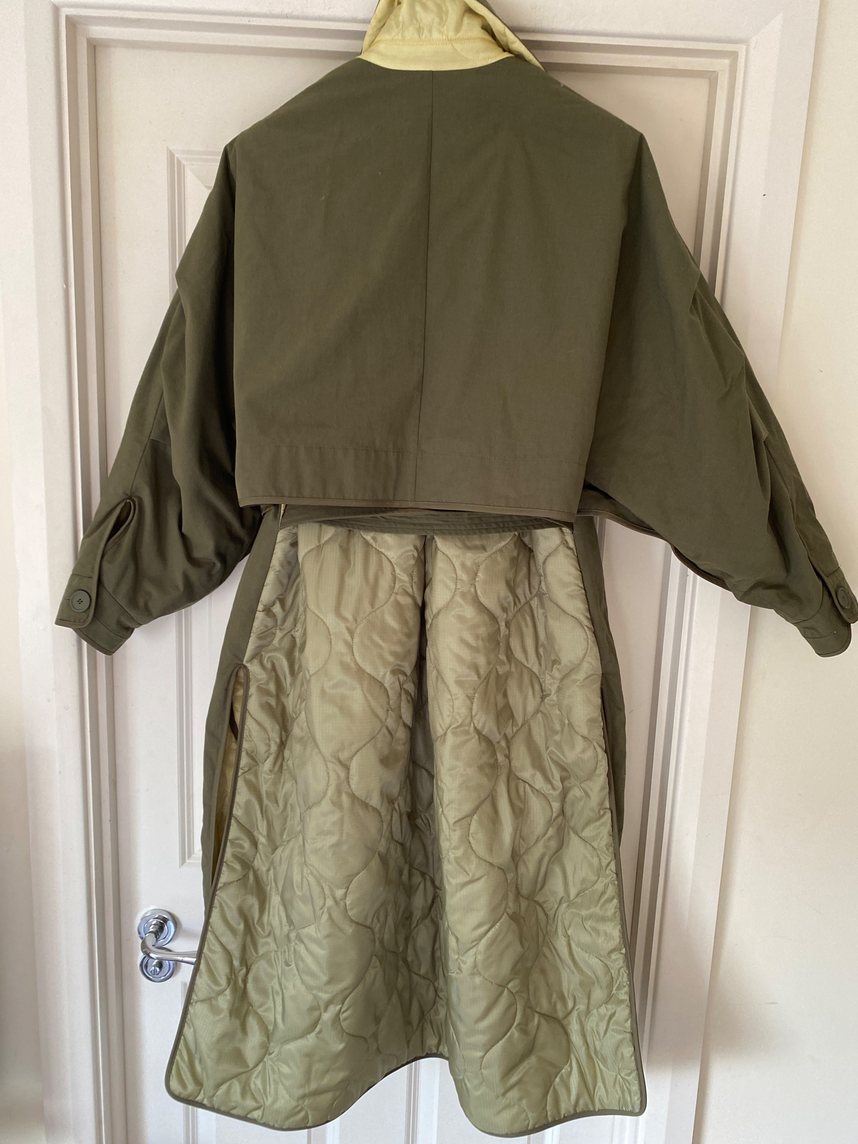 Preowned Marfa Stance Khaki Reversible Trench Coat Size 38/91 Green polyester