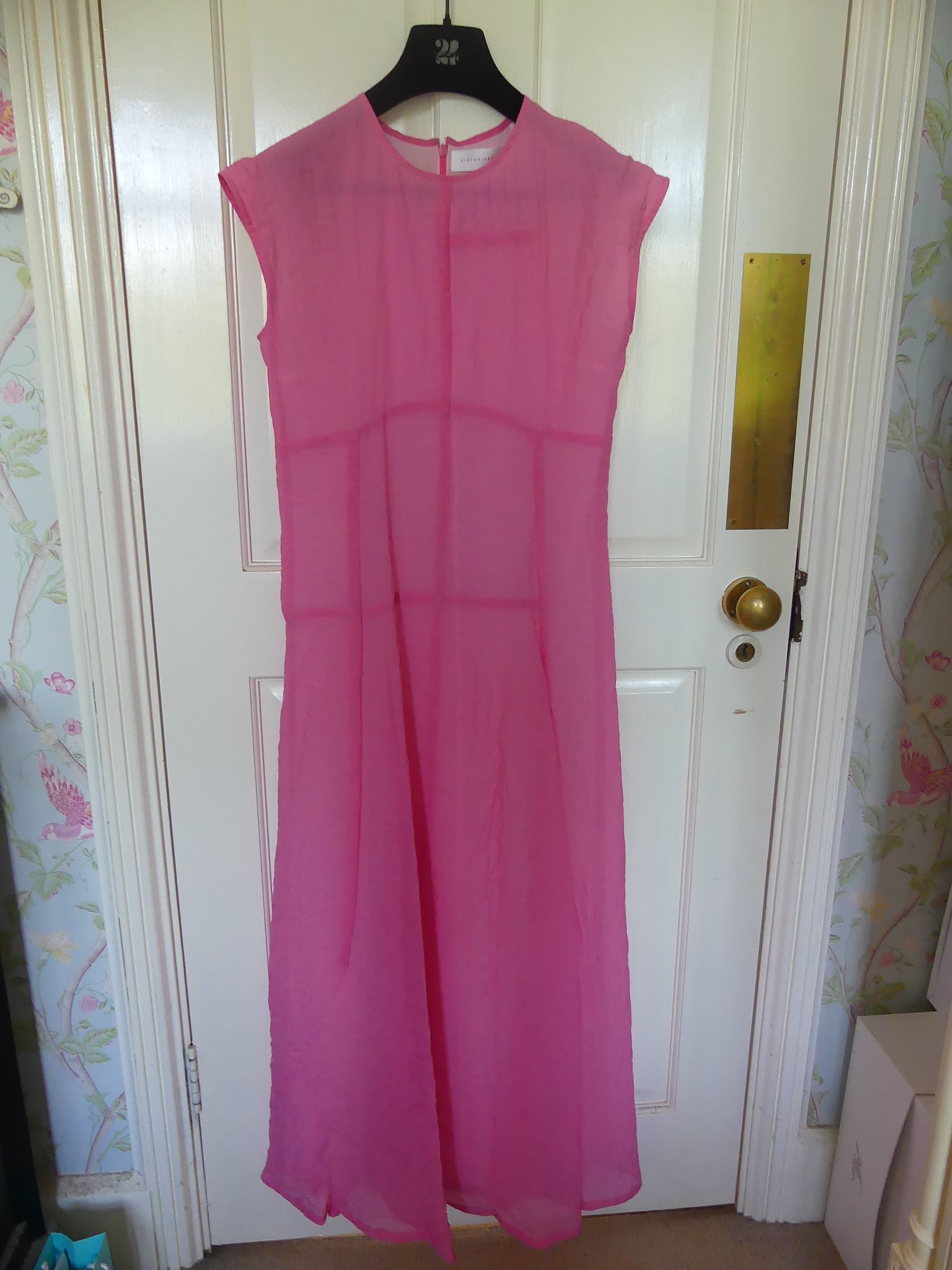 Preowned Victoria Beckham Pink Cap-Sleeve Midi Dress Size S silk