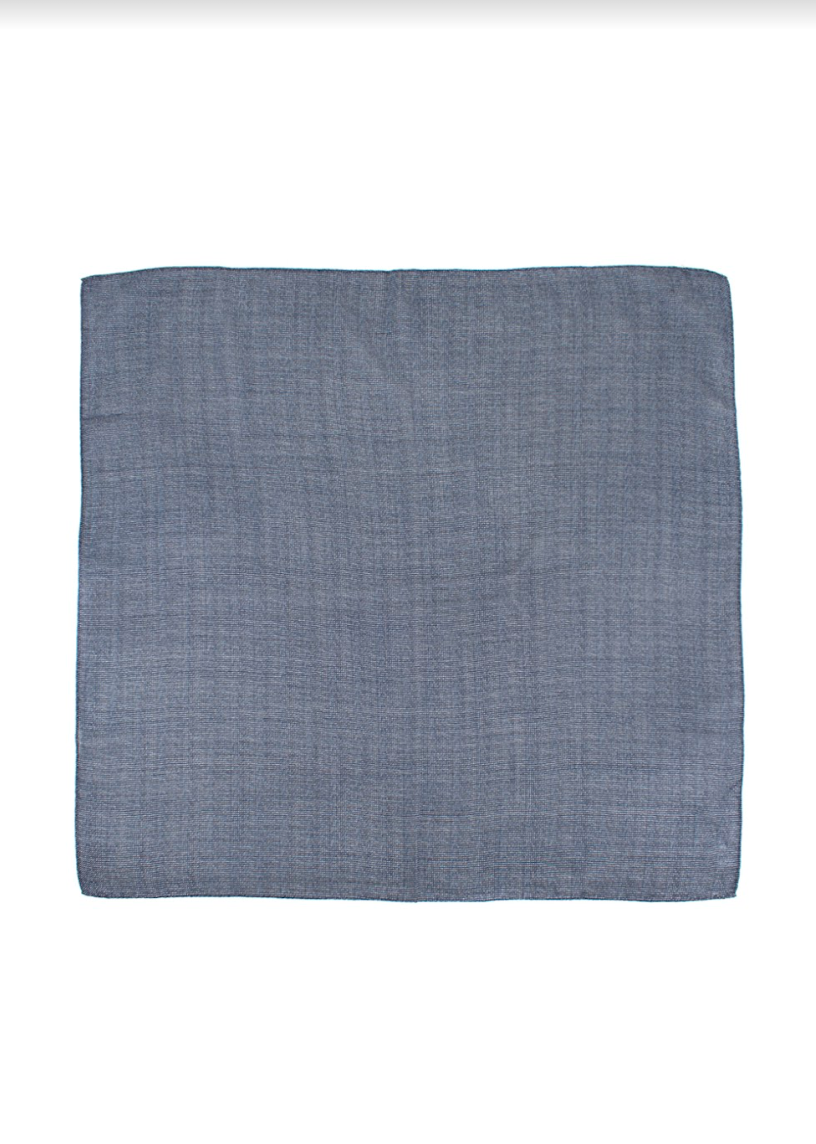 Men's Anderson Sheppard Blue and White Wool and Silk Pocket Square