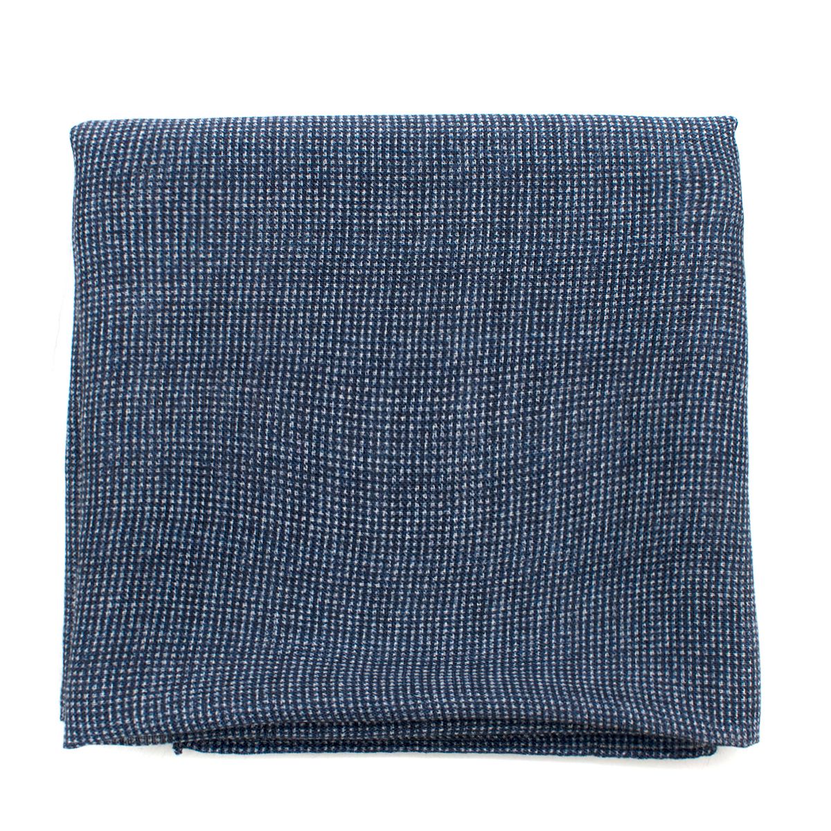 Men's Anderson Sheppard Blue and White Wool and Silk Pocket Square