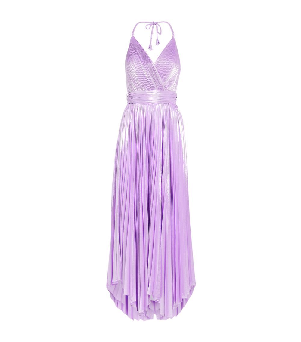 Alice + Olivia Lilac Arista Pleated Maxi Dress Size XXS Lilac Metallic Purple polyester