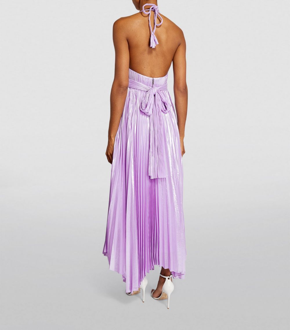 Alice + Olivia Lilac Arista Pleated Maxi Dress Size XXS Lilac Metallic Purple polyester