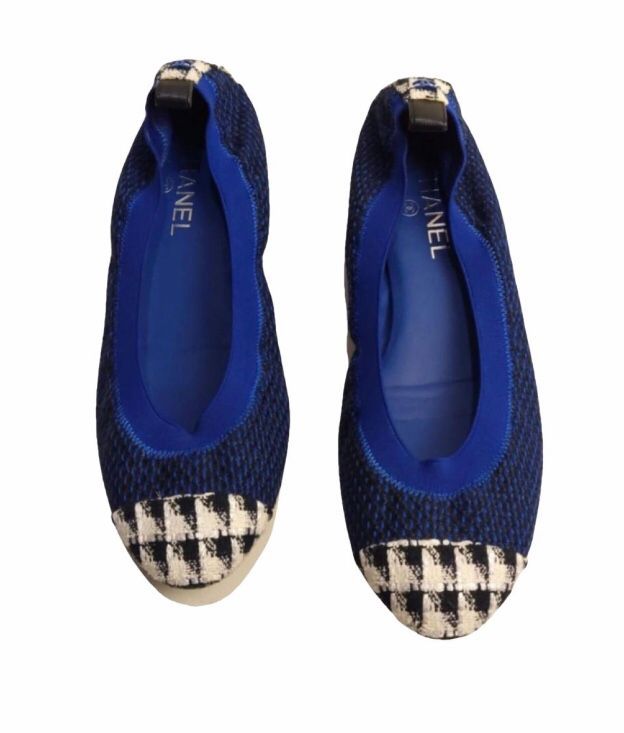 Preowned Chanel Tweed Ballerina Flats Size 41 Navy cloth