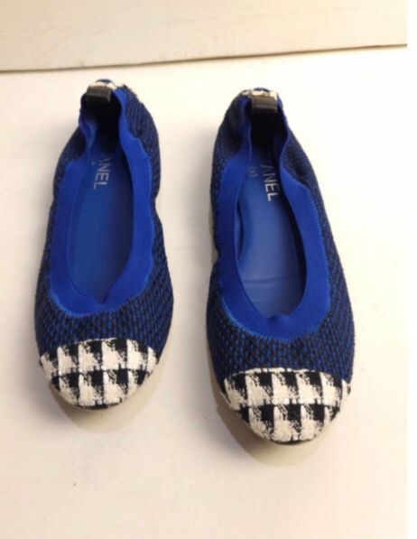 Preowned Chanel Tweed Ballerina Flats Size 41 Navy cloth