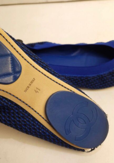 Preowned Chanel Tweed Ballerina Flats Size 41 Navy cloth