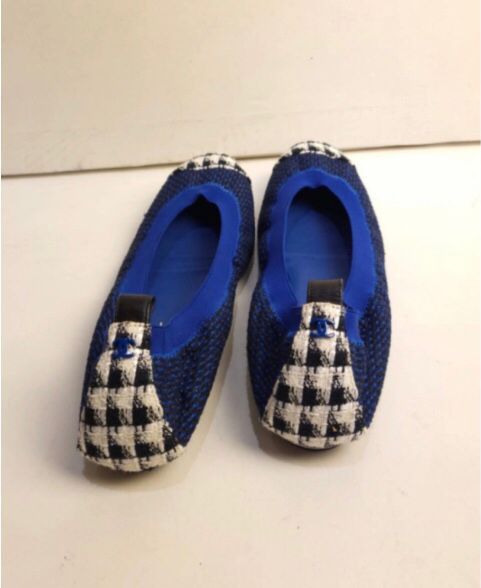 Preowned Chanel Tweed Ballerina Flats Size 41 Navy cloth