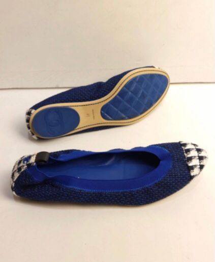 Preowned Chanel Tweed Ballerina Flats Size 41 Navy cloth