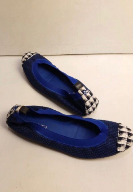 Preowned Chanel Tweed Ballerina Flats Size 41 Navy cloth