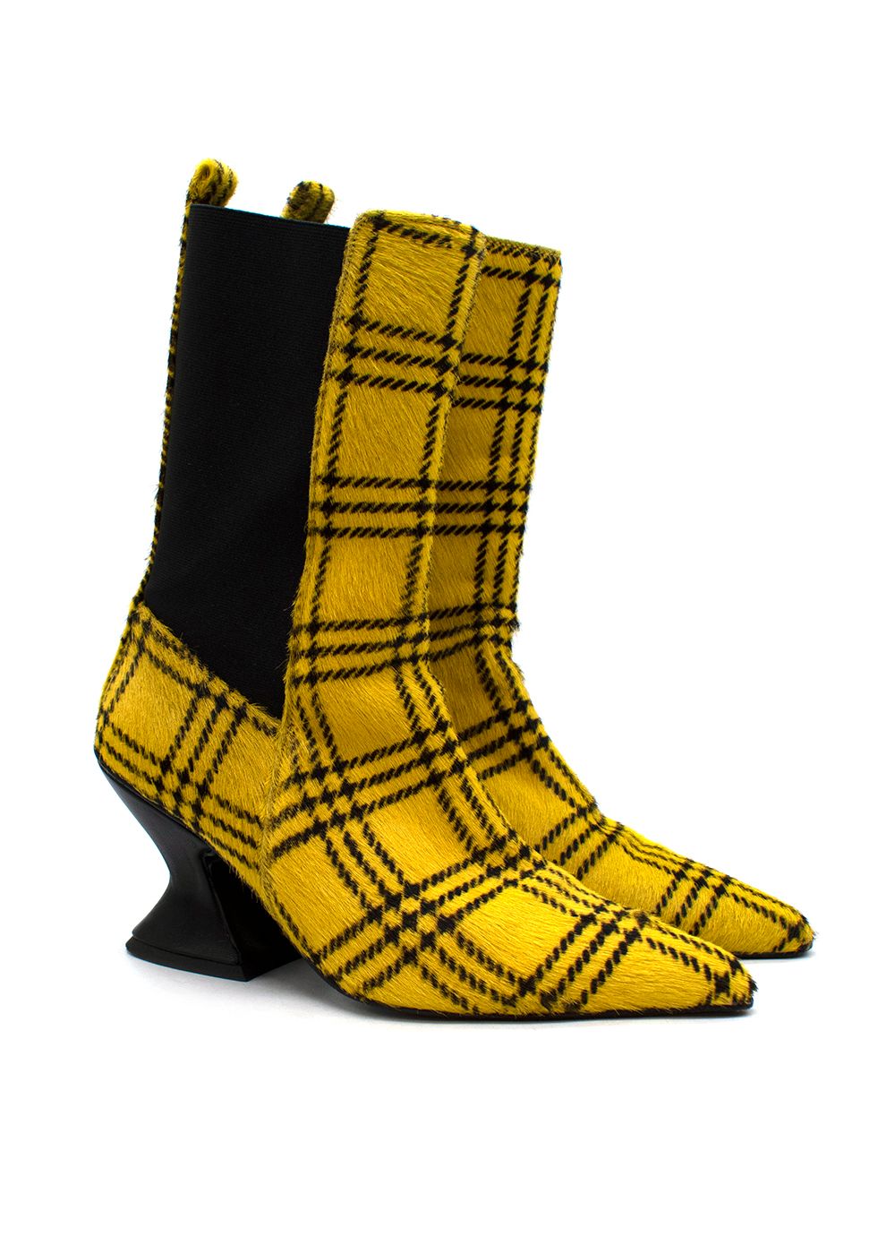 Preowned Marques Almeida Yellow Check Printed Ponyhair Boots Size 36 Black and yellow leather