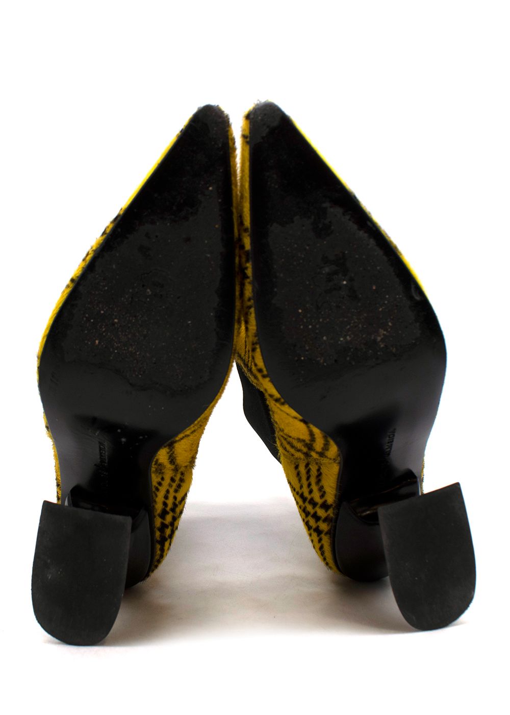 Preowned Marques Almeida Yellow Check Printed Ponyhair Boots Size 36 Black and yellow leather