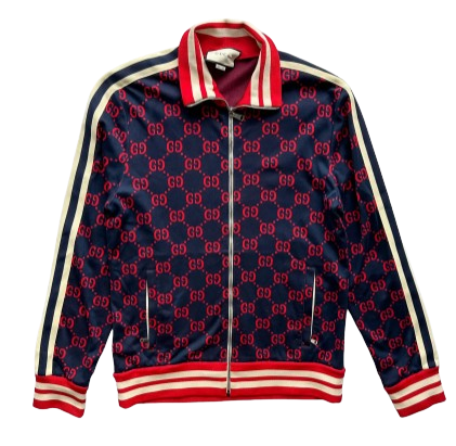 Men's Gucci Red and Navy GG Monogram Track Jacket Size XL Navy Red Cream cotton