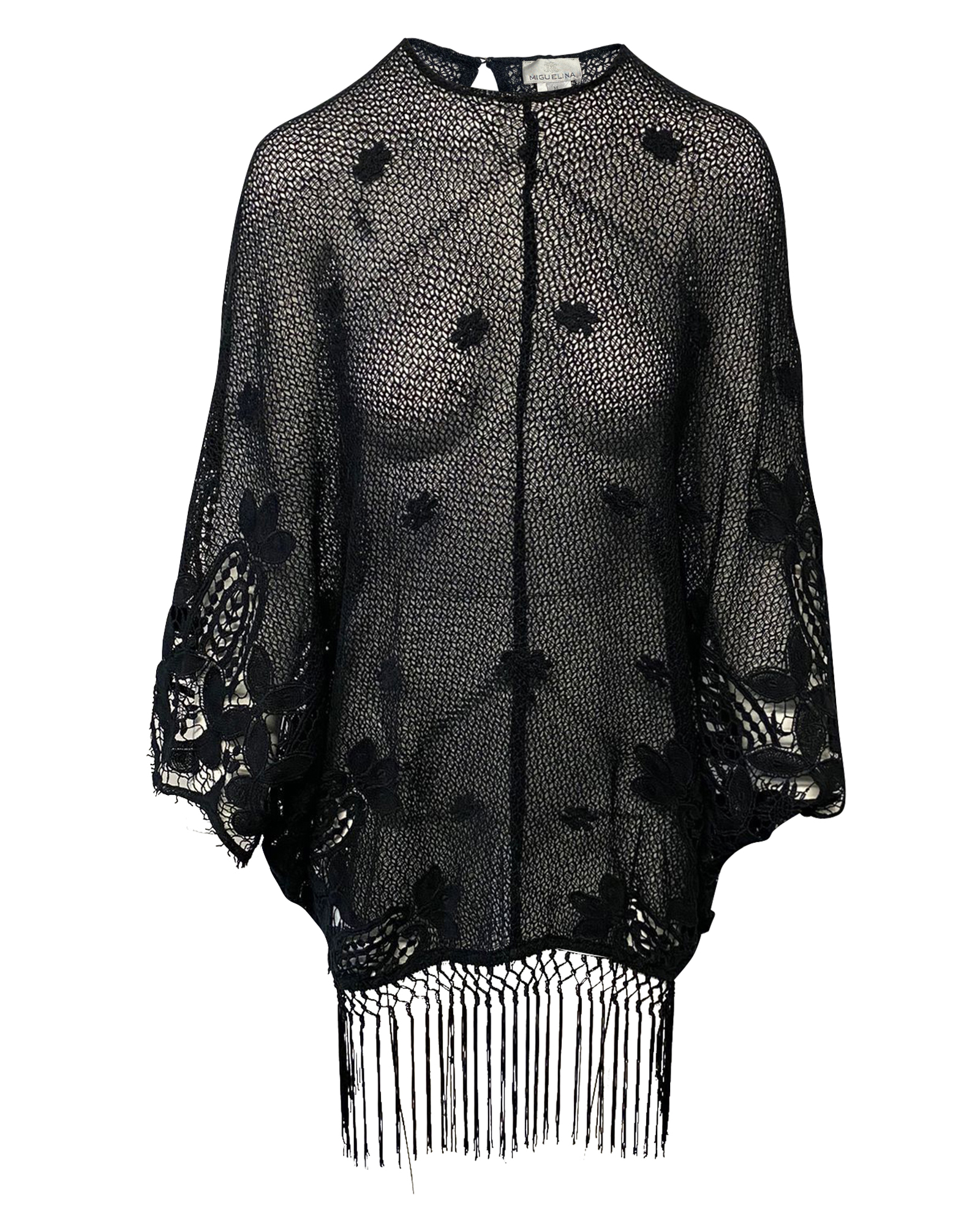 Preowned Miguelina Vonna crocheted cotton-lace kaftan Size M black cotton