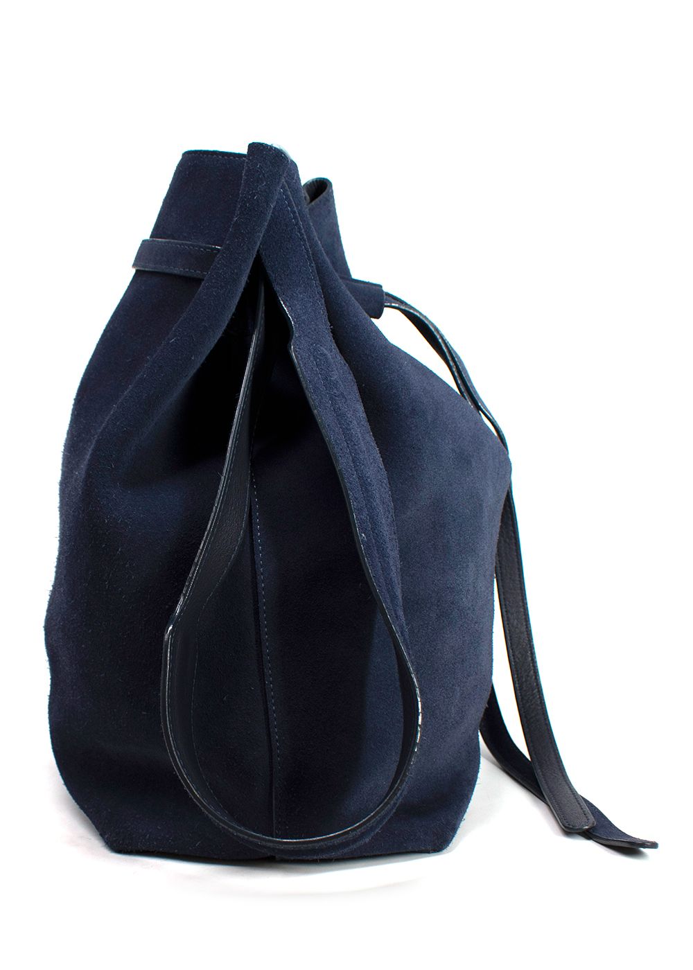 Preowned Mansur Gavriel Navy Suede Bucket Bag