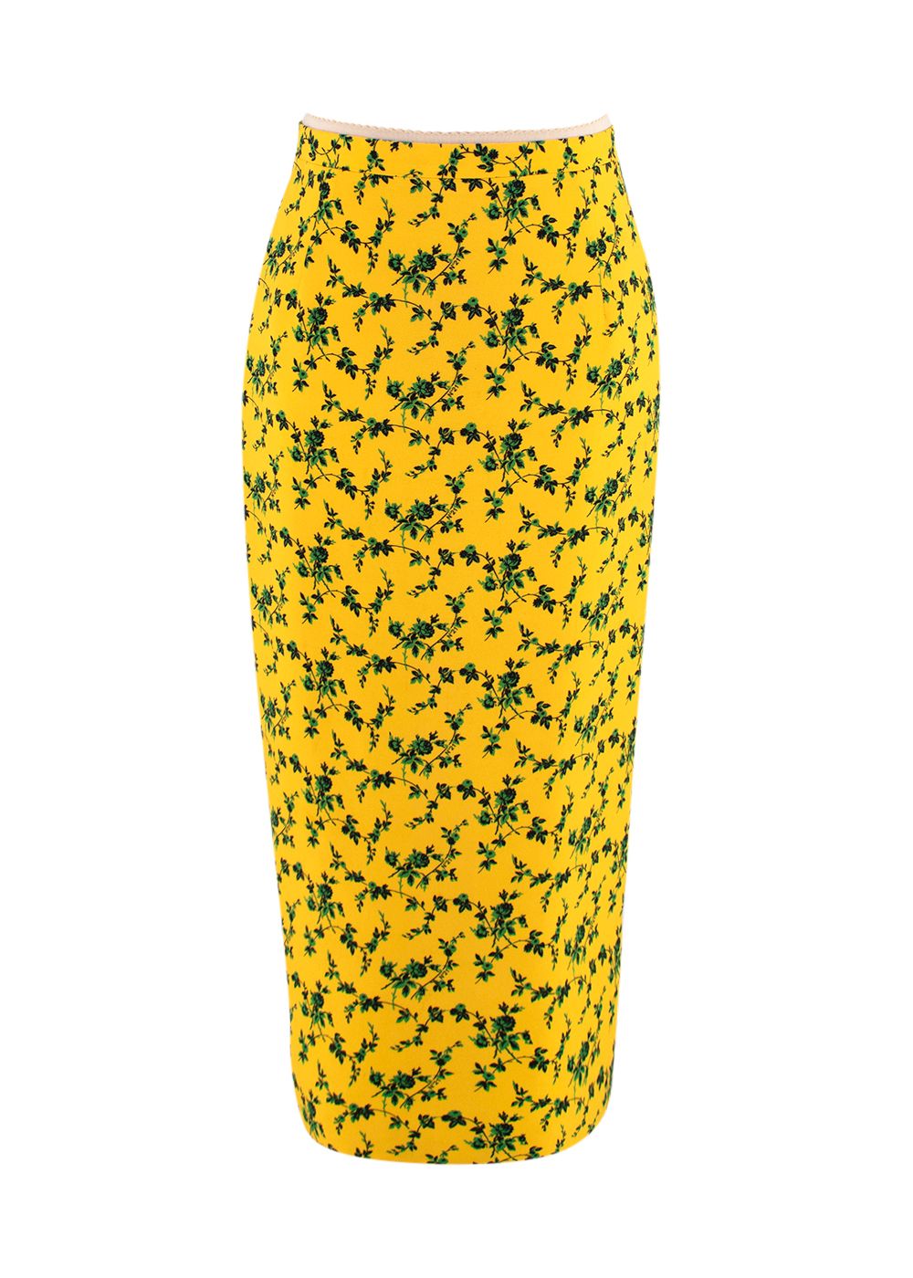 No21 Yellow Floral Print Midi Skirt with Contrast Stripe Detail Size S