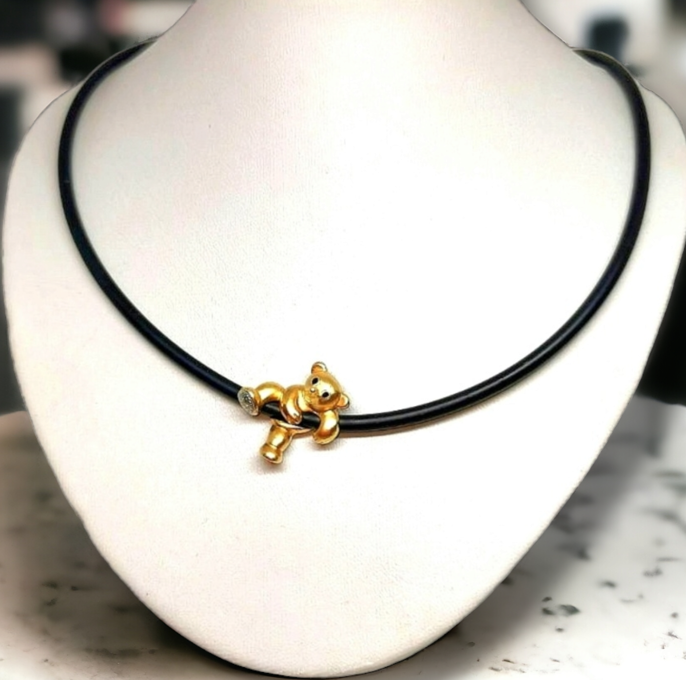 Sapphire and Diamond Teddy Pendant Cord Necklace