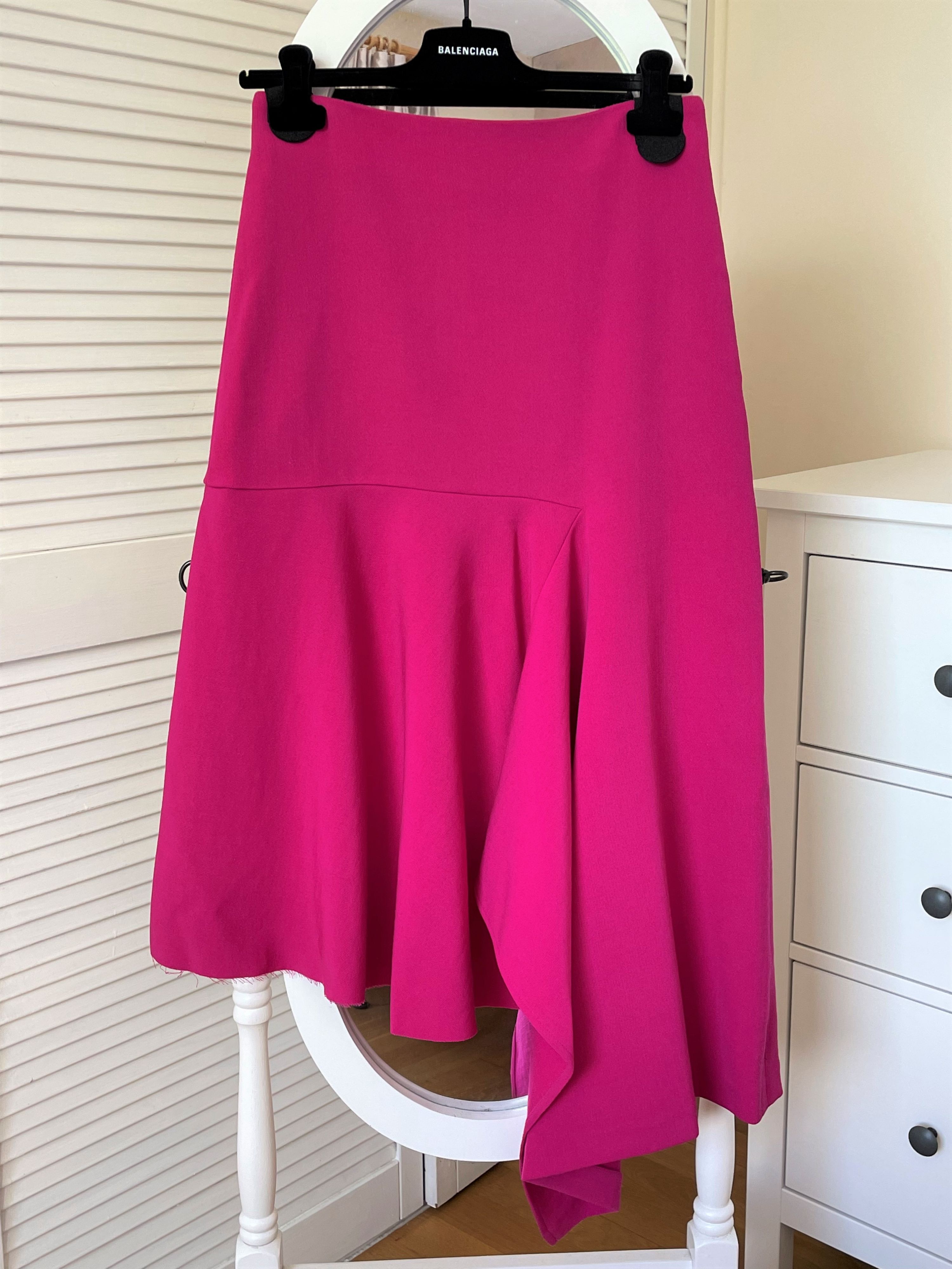 Balenciaga Fuchsia Wool Blend Asymmetric Midi Skirt Size 36 polyester