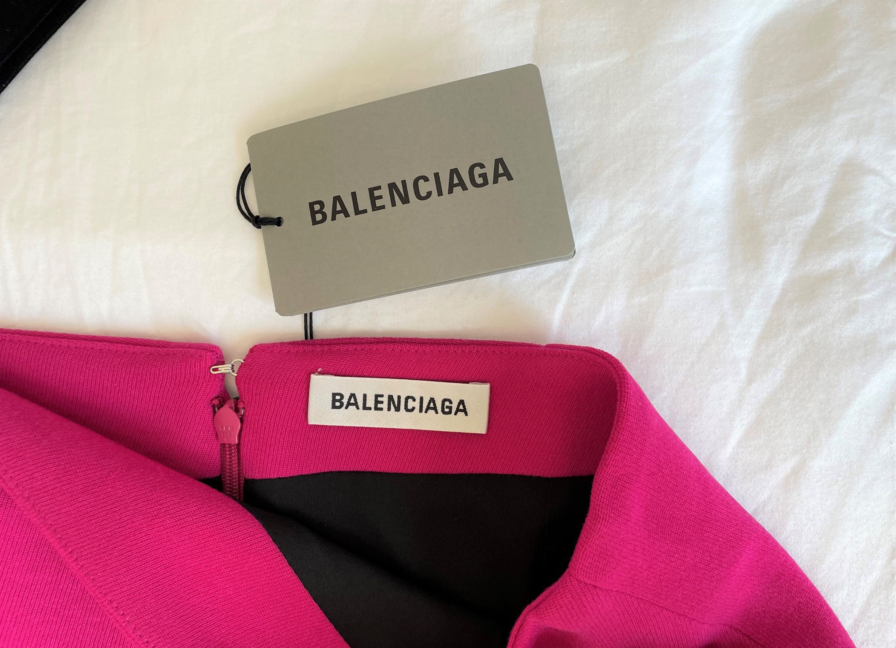 Balenciaga Fuchsia Wool Blend Asymmetric Midi Skirt Size 36 polyester