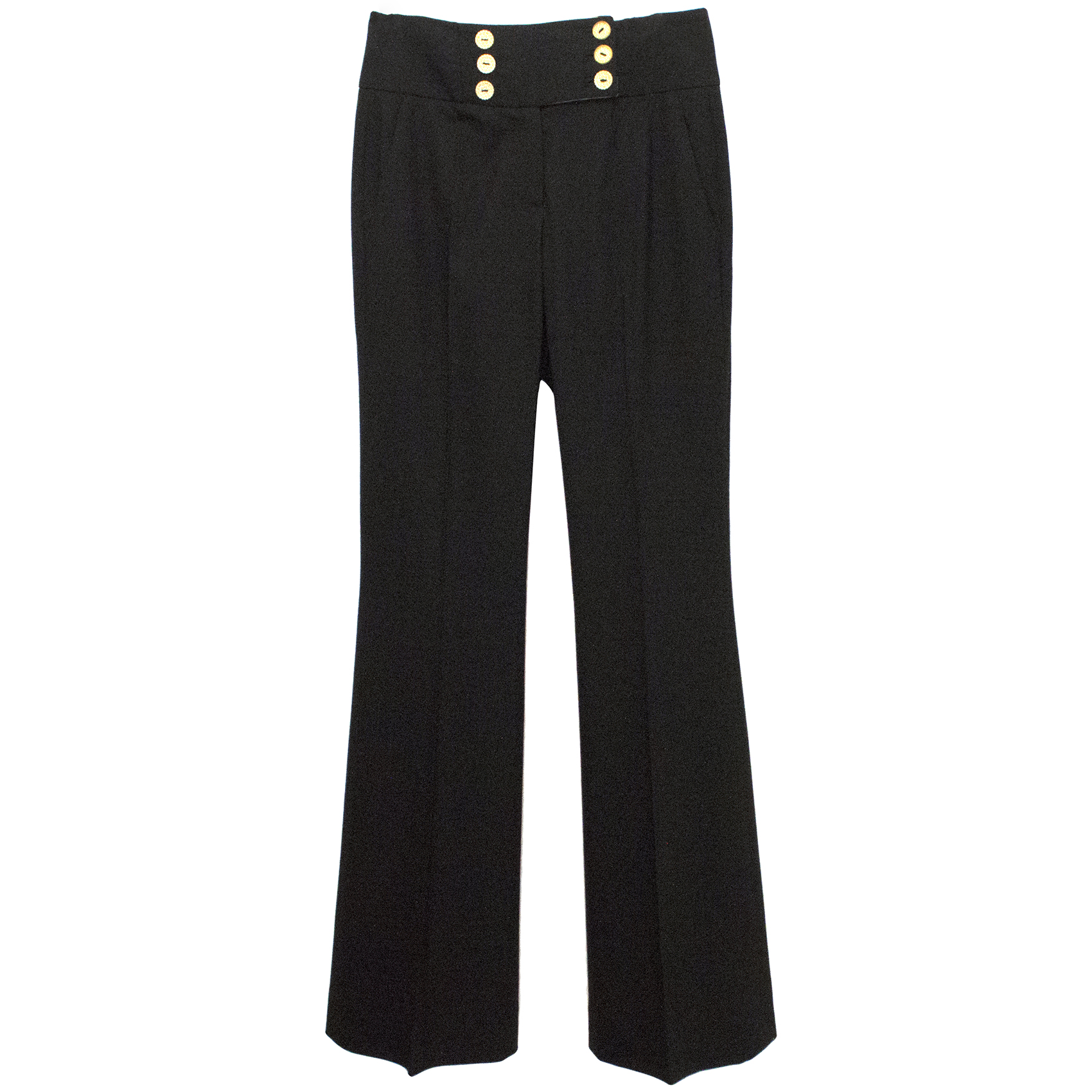 Preowned Couture Black High Waisted Trousers with Gold Buttons Size 38/91 spandex