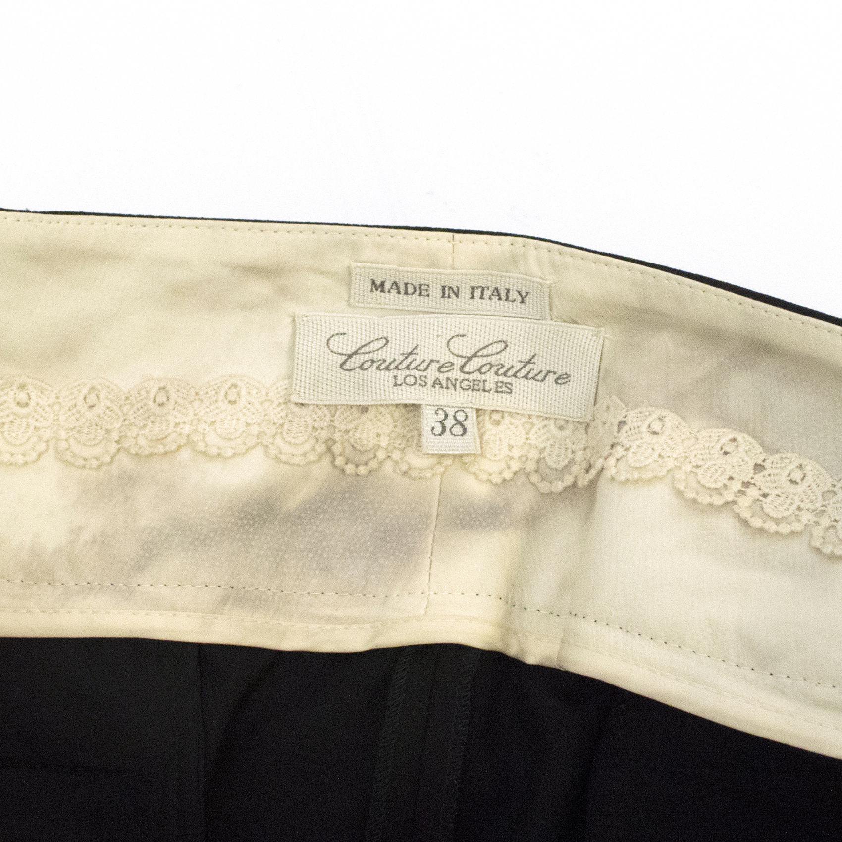 Preowned Couture Black High Waisted Trousers with Gold Buttons Size 38/91 spandex