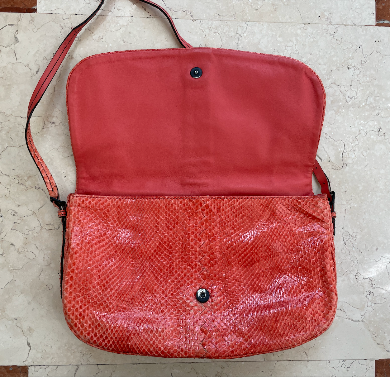 Bottega Veneta Vermillion Snakeskin Vintage Shoulder Bag