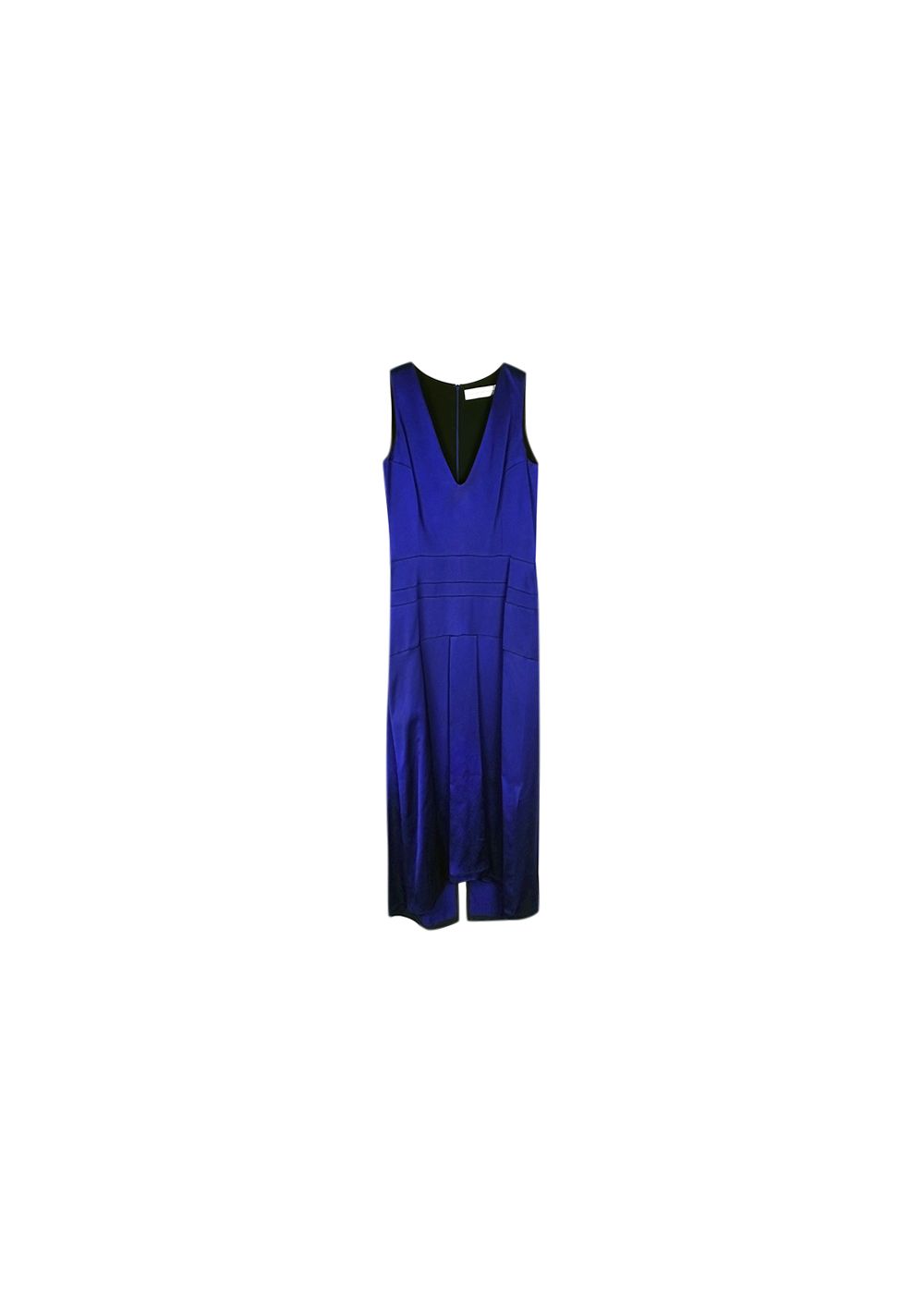 Victoria Beckham Blue Satin Sleevless Maxi Dress Size L Cobalt Blue viscose