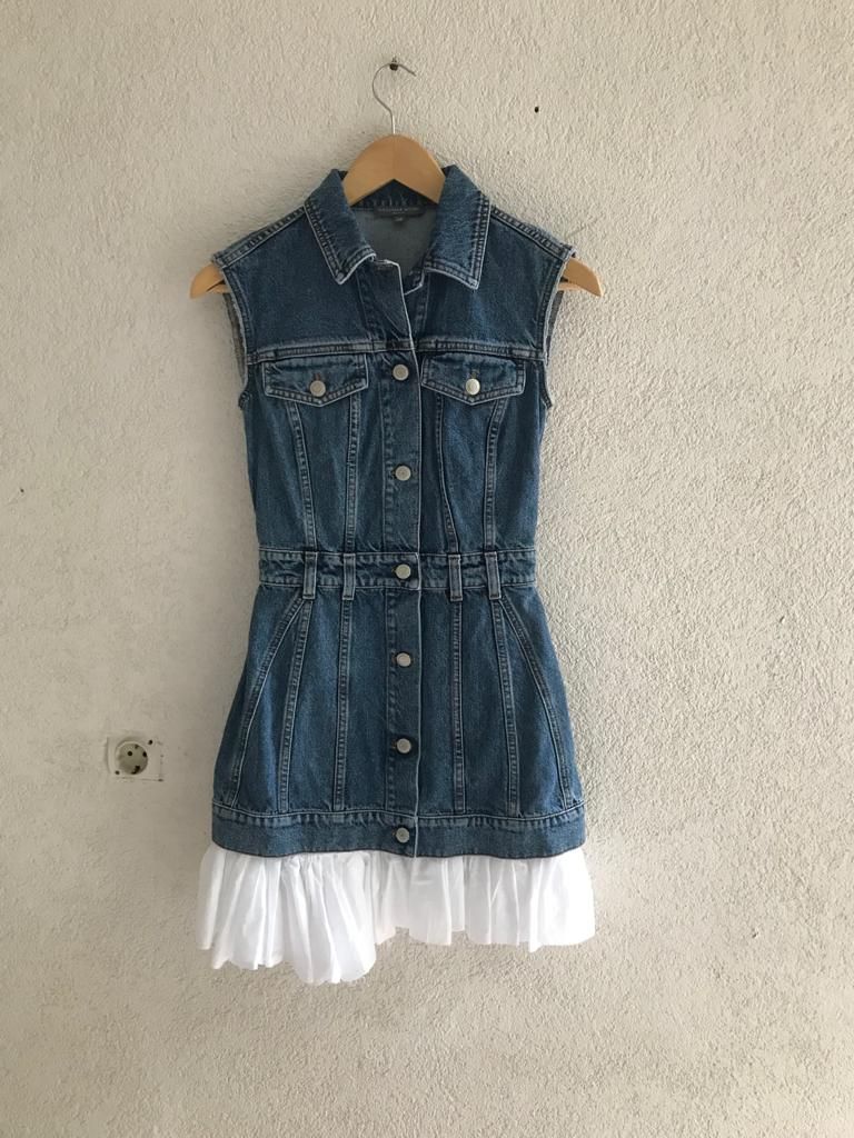 Preowned Alexander McQueen denim  white cotton mini dress Size XXS Blue