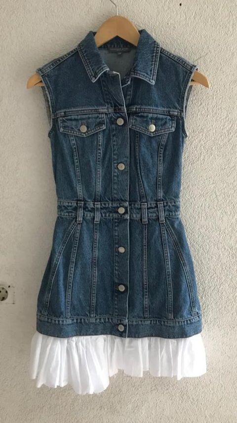 Preowned Alexander McQueen denim  white cotton mini dress Size XXS Blue