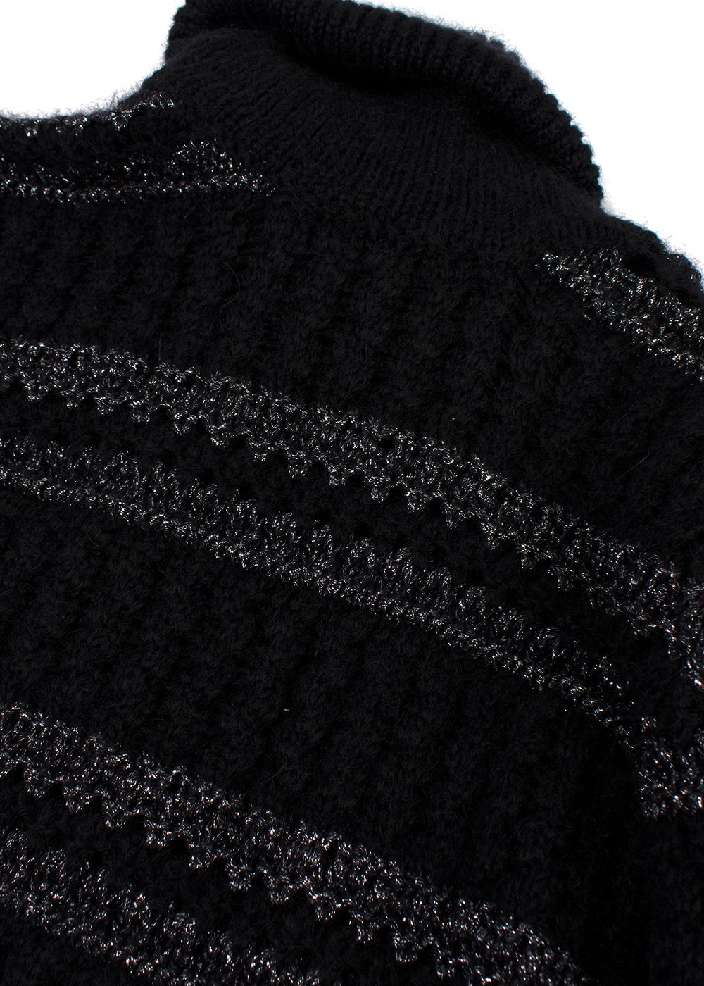 Men's Saint Laurent Black Metallic Roll Neck Jumper Size L Black/Silver wool