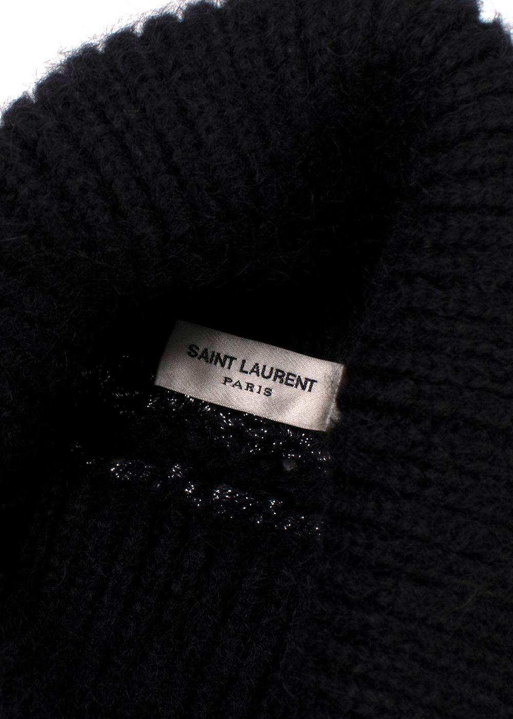 Men's Saint Laurent Black Metallic Roll Neck Jumper Size L Black/Silver wool