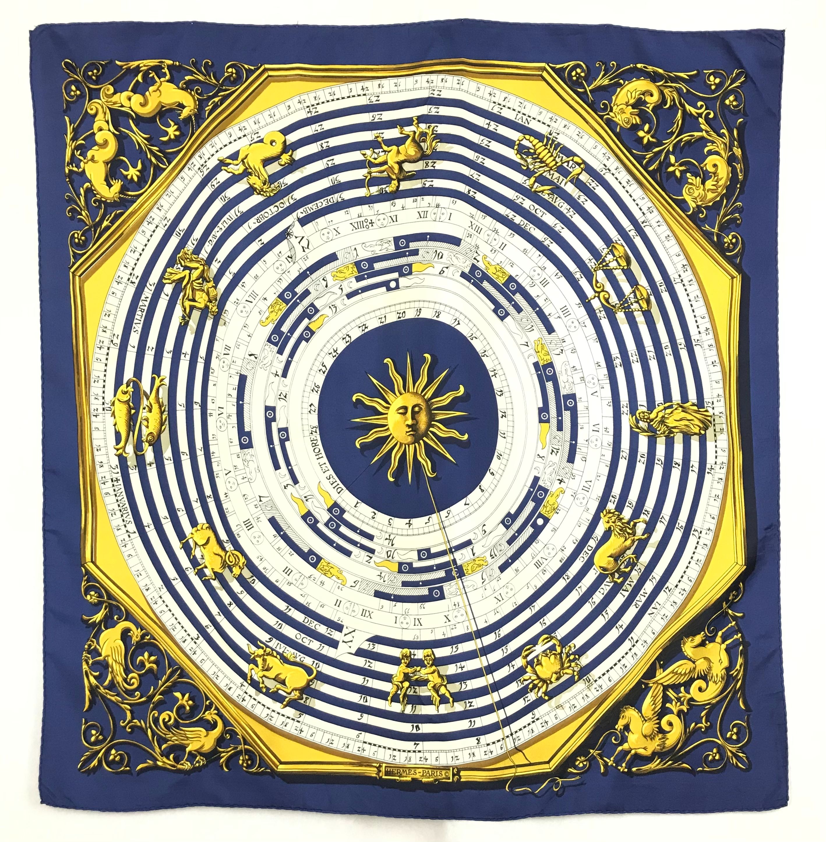 Preowned Hermes Dies et Hore Silk Scarf 90 Multicolour