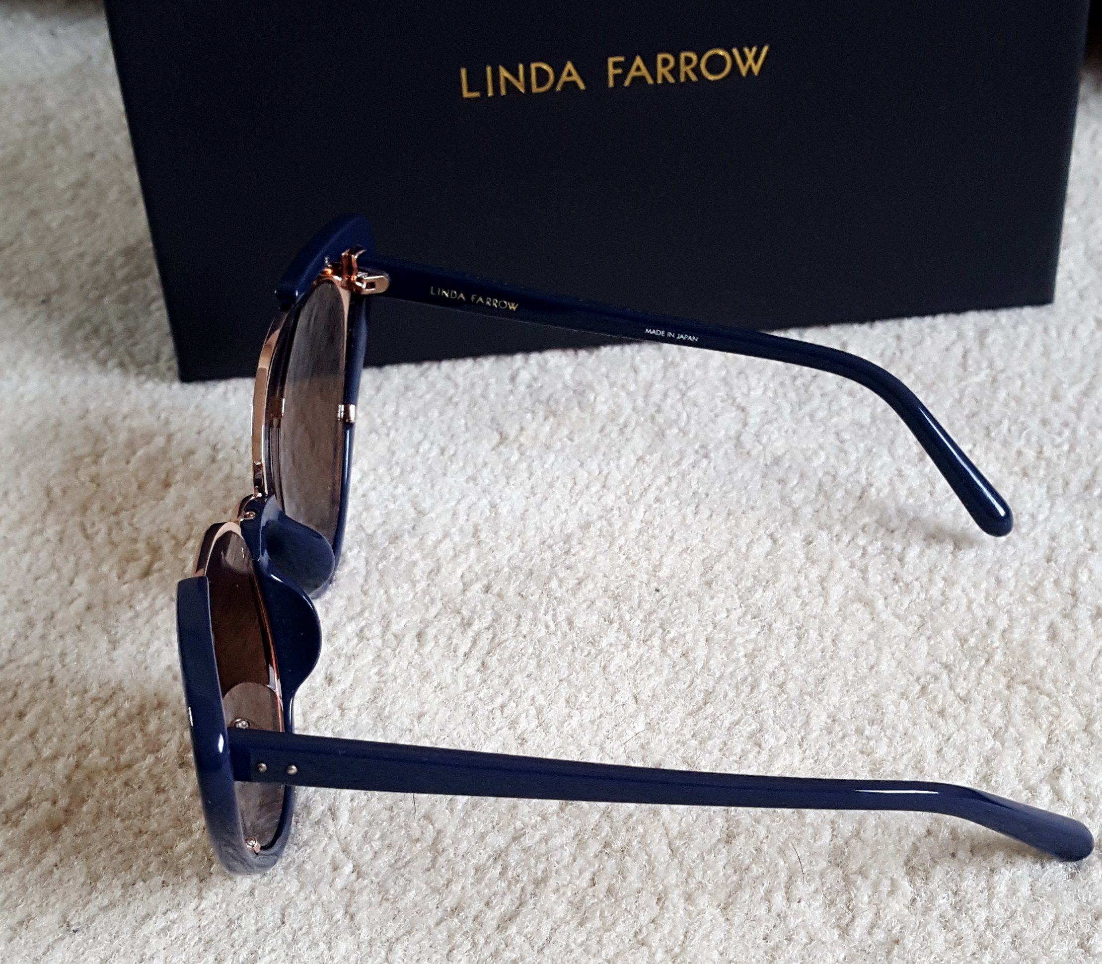 Linda Farrow Navy/Rose Gold Khira 736/C7 Sunglasses Blue acetate/gold plate