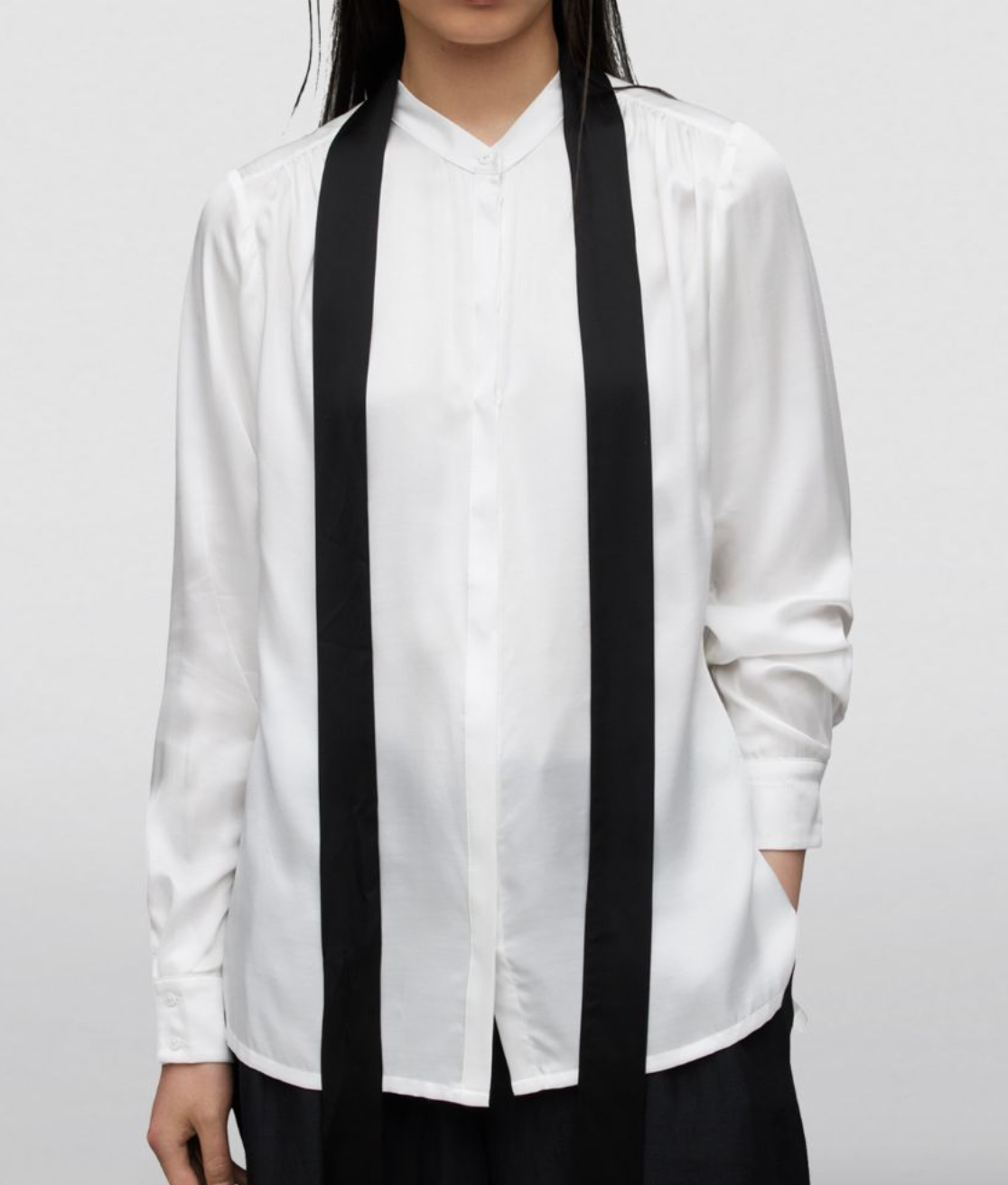 Allsaints Black and White Toni Shirt Size S White and black silk