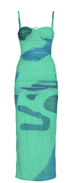 SIR Green Frankie Ruched Balconette Midi Dress Size XXS green/blue nylon/spandex